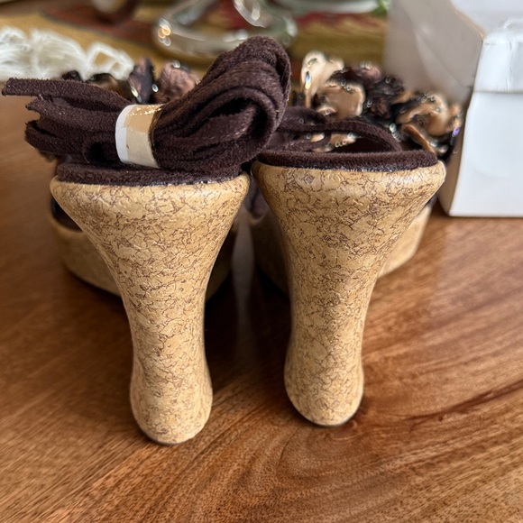 Bakers Floral Embellished Brown Wedges - Picture 3 of 4